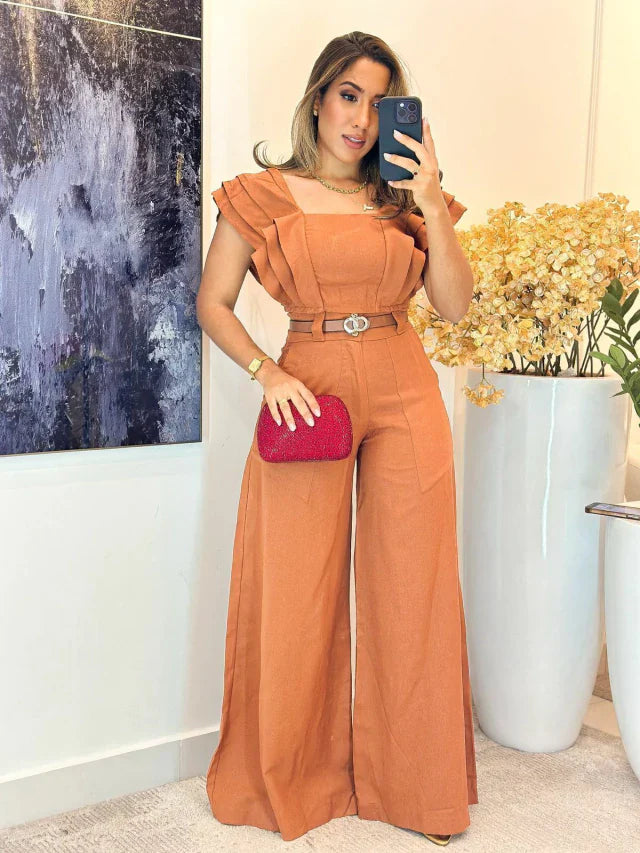 1052 - Conjunto linho | cropped 3 babados