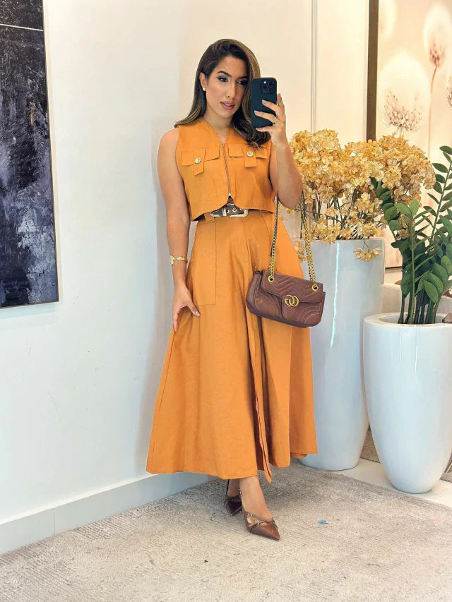 004 - Conjunto linho | com cropped