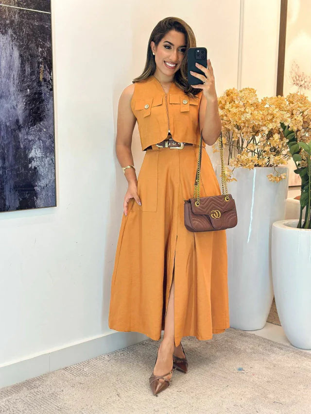 004 - Conjunto linho | com cropped