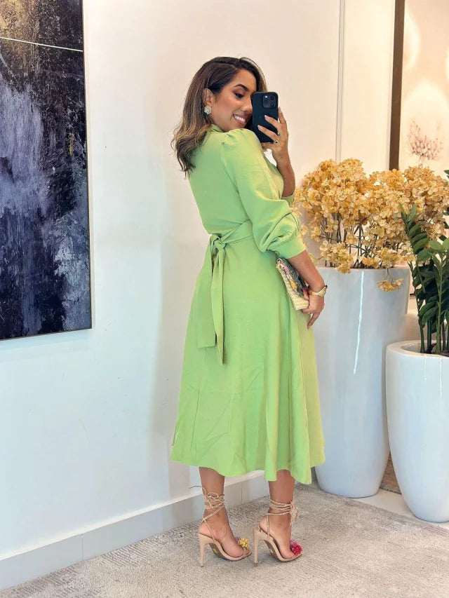 3030 - Vestido linho | Amarração com botões
