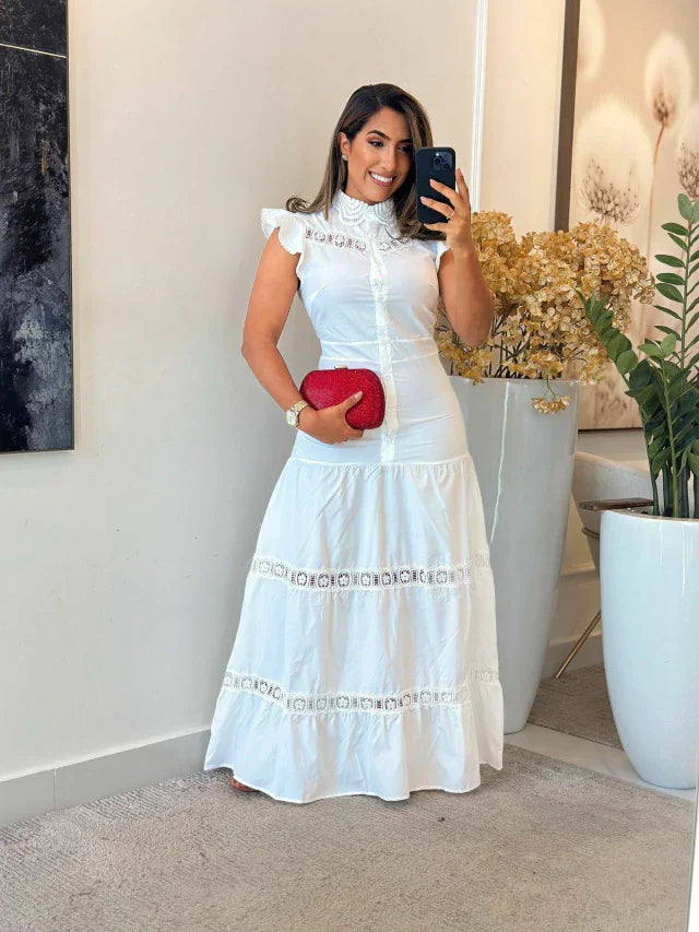 1195 - Vestido tricoline | babado na manga com botões