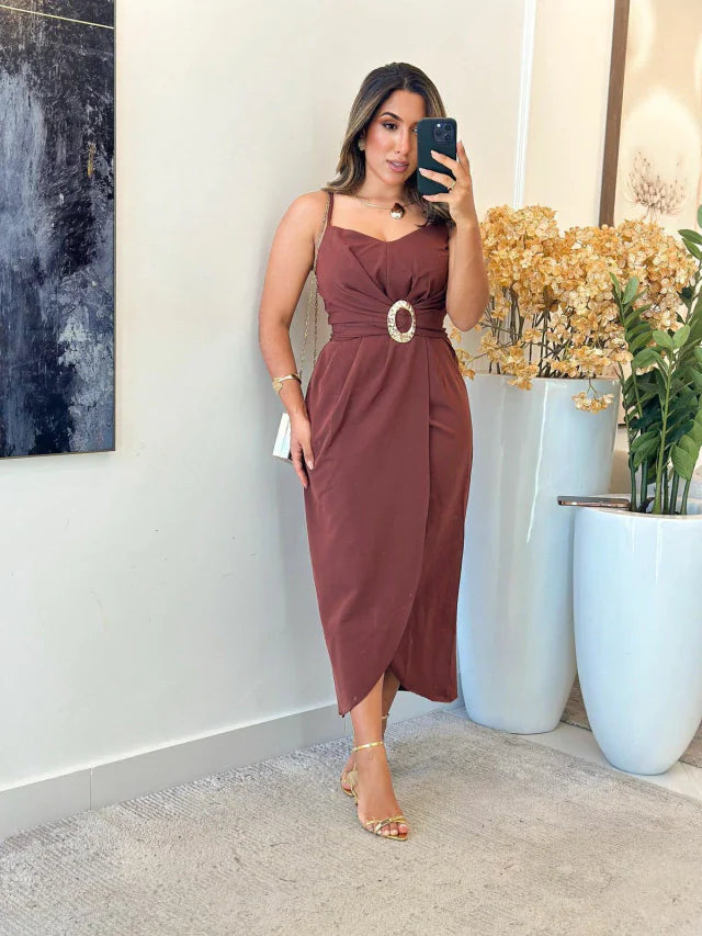 2254- Vestido linho / detalhe no busto