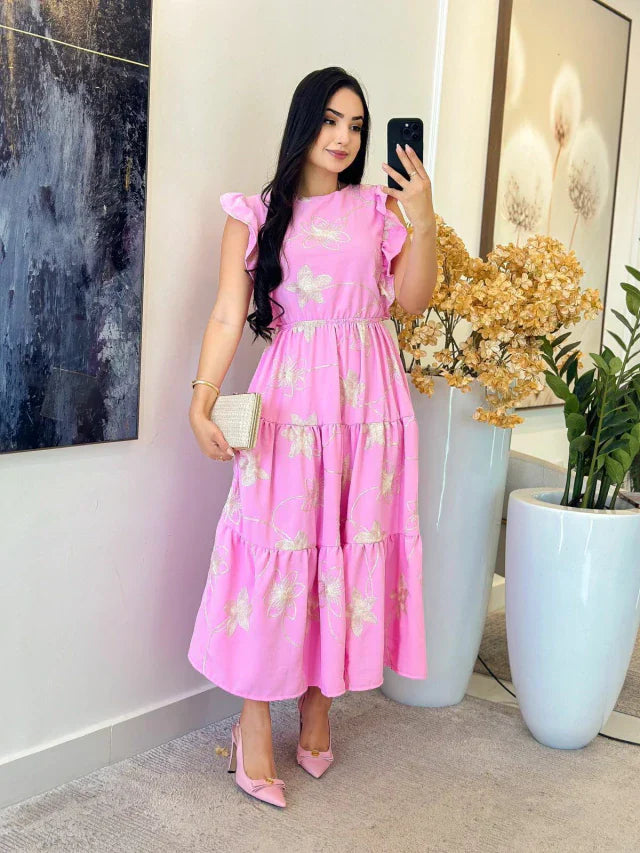 2263 - Vestido Duna | Manga babado bordado pode variar