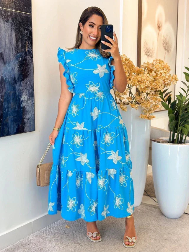 2263 - Vestido Duna | Manga babado bordado pode variar