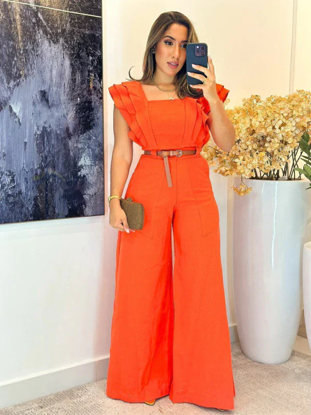 1052 - Conjunto linho | cropped 3 babados