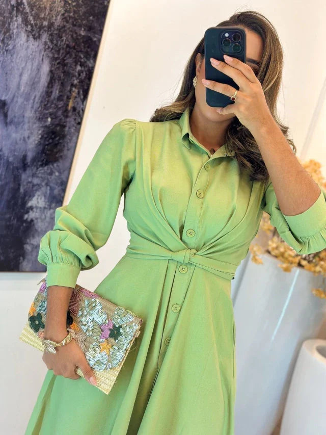 3030 - Vestido linho | Amarração com botões