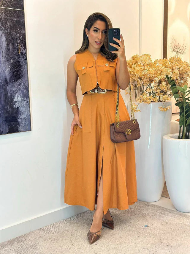 004 - Conjunto linho | com cropped