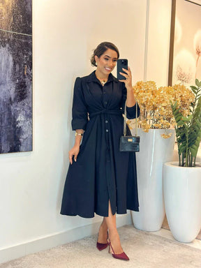 3030 - Vestido linho | Amarração com botões