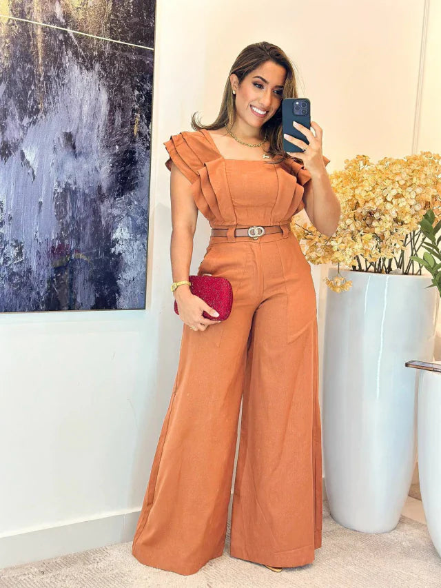 1052 - Conjunto linho | cropped 3 babados