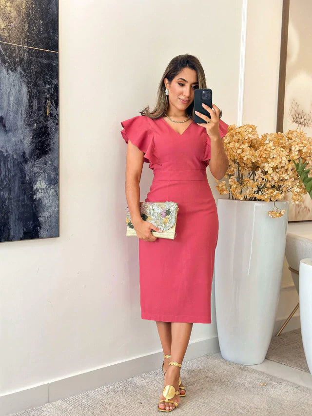 1192 - Vestido linho | babado no busto